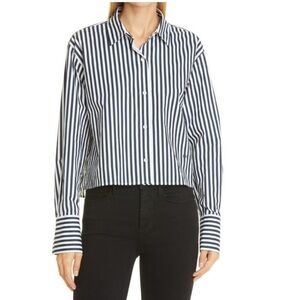 Frame Denim The Cutoff Navy and White Striped Button Down Cropped Shirt small